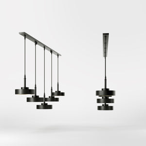 Modern pendant lamp with five lights in black metal with a gold interior, minimalist design for living rooms and kitchens by Ghidini 1849 - Finish: ONO Matt Black