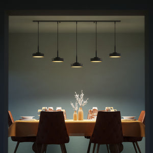 Modern pendant lamp with five lights in black metal with a gold interior, minimalist design for living rooms and kitchens by Ghidini 1849 - Finish: ONO Matt Black