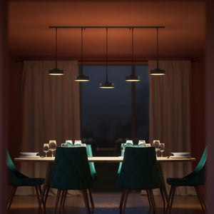 Modern pendant lamp with five lights in black metal with a gold interior, minimalist design for living rooms and kitchens by Ghidini 1849 - Finish: ONO Matt Black