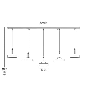 Modern pendant lamp with five lights in black metal with a gold interior, minimalist design for living rooms and kitchens by Ghidini 1849