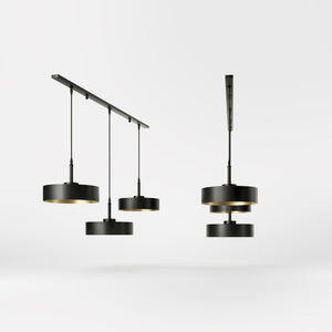 Modern pendant lamp with three lights in black metal with a gold interior, minimalist design for living rooms and kitchens by Ghidini 1849 - Finish: ONO Matt Black