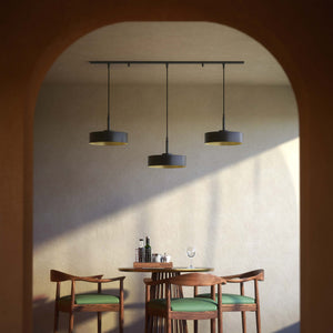 Modern pendant lamp with three lights in black metal with a gold interior, minimalist design for living rooms and kitchens by Ghidini 1849 - Finish: ONO Matt Black