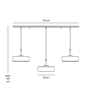 Modern pendant lamp with three lights in black metal with a gold interior, minimalist design for living rooms and kitchens by Ghidini 1849