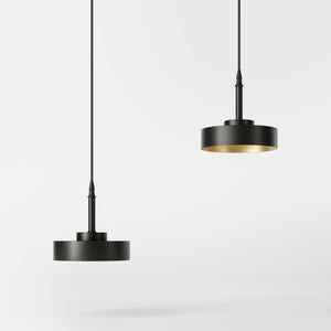 Single-light pendant lamp in black metal with a gold interior, minimalist design for living rooms and kitchens by Ghidini 1849 - Finish: ONO Matt Black