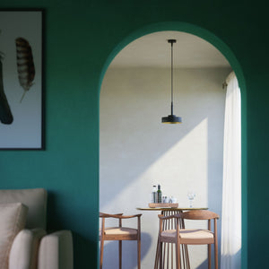 Single-light pendant lamp in black metal with a gold interior, minimalist design for living rooms and kitchens by Ghidini 1849 - Finish: ONO Matt Black