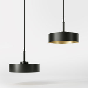 Pendant lamp with a large metal shade in matte black and gold interior, perfect for modern and stylish spaces by Ghidini 1849 - Finish: ONO Matt Black