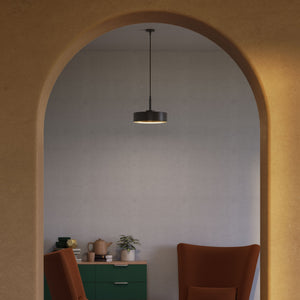 Pendant lamp with a large metal shade in matte black and gold interior, perfect for modern and stylish spaces by Ghidini 1849 - Finish: ONO Matt Black