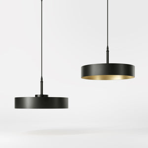 Large pendant lamp with a black metal shade and gold interior, ideal for elegant and modern spaces by Ghidini 1849 - Finish: ONO Matt Black