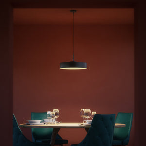 Large pendant lamp with a black metal shade and gold interior, ideal for elegant and modern spaces by Ghidini 1849 - Finish: ONO Matt Black