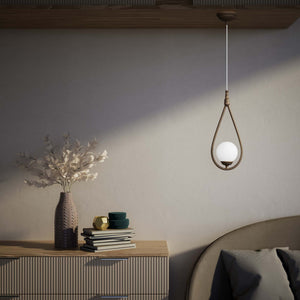 Art Deco teardrop pendant light in brass with glossy white glass sphere adjustable cable elegant design lighting decor by Ghidini 1849 - Finish: OBM Bronze Satin Matt Brass