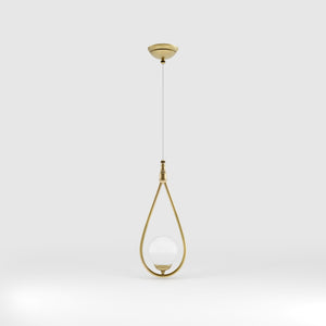 Art Deco teardrop pendant light in brass with glossy white glass sphere adjustable cable elegant design lighting decor by Ghidini 1849 - Finish: OBV Bronze Satin Light Brass