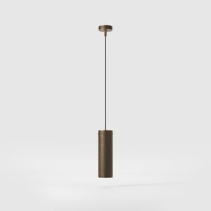 Brass pendant light minimal design cylindrical black textile cable modern interior lighting Made in Italy by Ghidini 1849 - Finish: OBM Bronze Satin Matt Brass