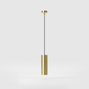 Brass pendant light minimal design cylindrical black textile cable modern interior lighting Made in Italy by Ghidini 1849 - Finish: OBV Bronze Satin Light Brass