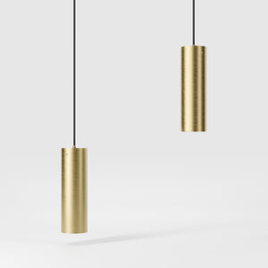 Brass pendant light minimal design cylindrical black textile cable modern interior lighting Made in Italy by Ghidini 1849 - Finish: OBV Bronze Satin Light Brass