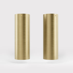 Cylindrical ceiling lamp in brass Venere installed in a contemporary hallway interior by Ghidini 1849 - Finish: OBV Bronze Satin Light Brass