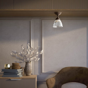 Classic ceiling lamp in brass with a clear conical ribbed glass shade from the Elide range by Ghidini 1849 - Finish: OAS Antique Brass