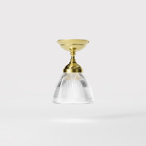 Classic ceiling lamp in brass with a clear conical ribbed glass shade from the Elide range by Ghidini 1849 - Finish: OLV Polished Brass