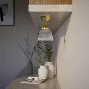 Classic ceiling lamp in brass with a clear conical ribbed glass shade from the Elide range by Ghidini 1849 - Finish: OLV Polished Brass