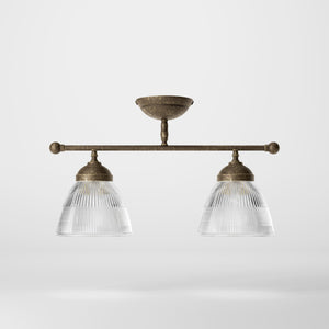 Industrial brass ceiling light with ribbed glass shades, vintage lighting for lofts and kitchen spaces by Ghidini 1849 - Finish: OAS Antique Brass