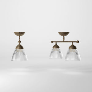 Industrial brass ceiling light with ribbed glass shades, vintage lighting for lofts and kitchen spaces by Ghidini 1849 - Finish: OAS Antique Brass