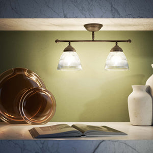 Industrial brass ceiling light with ribbed glass shades, vintage lighting for lofts and kitchen spaces by Ghidini 1849 - Finish: OAS Antique Brass