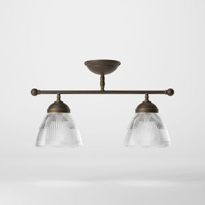 Industrial brass ceiling light with ribbed glass shades, vintage lighting for lofts and kitchen spaces by Ghidini 1849 - Finish: OBM Bronze Satin Matt Brass