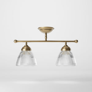 Industrial brass ceiling light with ribbed glass shades, vintage lighting for lofts and kitchen spaces by Ghidini 1849 - Finish: OBS Bronze Satin Brass