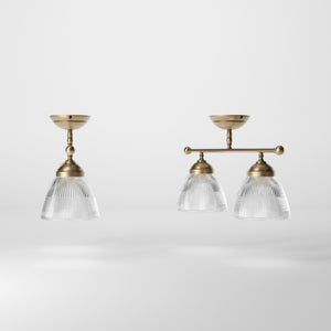 Industrial brass ceiling light with ribbed glass shades, vintage lighting for lofts and kitchen spaces by Ghidini 1849 - Finish: OBS Bronze Satin Brass