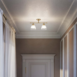 Industrial brass ceiling light with ribbed glass shades, vintage lighting for lofts and kitchen spaces by Ghidini 1849 - Finish: OBS Bronze Satin Brass