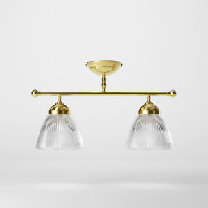 Industrial brass ceiling light with ribbed glass shades, vintage lighting for lofts and kitchen spaces by Ghidini 1849 - Finish: OLV Polished Brass