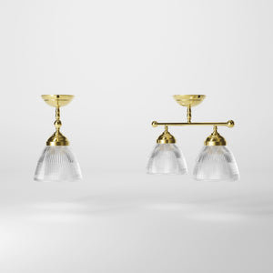 Industrial brass ceiling light with ribbed glass shades, vintage lighting for lofts and kitchen spaces by Ghidini 1849 - Finish: OLV Polished Brass