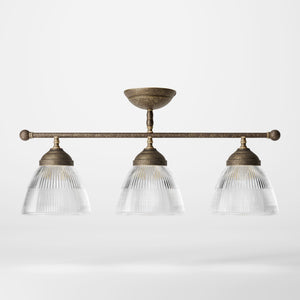 Ceiling lamp in brass with three ribbed glass shades, classic design, Made in Italy, ideal for interior lighting by Ghidini 1849 - Finish: OAS Antique Brass