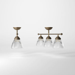 Ceiling lamp in brass with three ribbed glass shades, classic design, Made in Italy, ideal for interior lighting by Ghidini 1849 - Finish: OAS Antique Brass