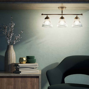 Ceiling lamp in brass with three ribbed glass shades, classic design, Made in Italy, ideal for interior lighting by Ghidini 1849 - Finish: OAS Antique Brass