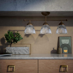 Ceiling lamp in brass with three ribbed glass shades, classic design, Made in Italy, ideal for interior lighting by Ghidini 1849 - Finish: OBM Bronze Satin Matt Brass