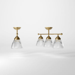 Ceiling lamp in brass with three ribbed glass shades, classic design, Made in Italy, ideal for interior lighting by Ghidini 1849 - Finish: OBS Bronze Satin Brass