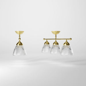 Ceiling lamp in brass with three ribbed glass shades, classic design, Made in Italy, ideal for interior lighting by Ghidini 1849 - Finish: OLV Polished Brass