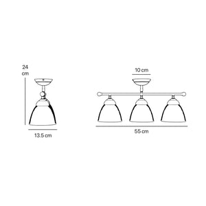 Ceiling lamp in brass with three ribbed glass shades, classic design, Made in Italy, ideal for interior lighting by Ghidini 1849