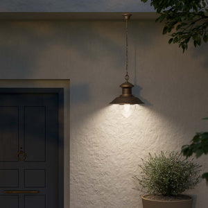 Outdoor pendant lantern in maritime style with pinecone-shaped glass diffuser and adjustable chain by Ghidini 1849 - Finish: OBM Bronze Satin Matt Brass