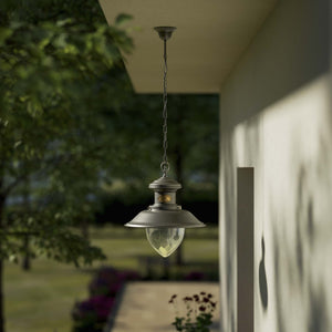 Outdoor pendant lantern in maritime style with pinecone-shaped glass diffuser and adjustable chain by Ghidini 1849 - Finish: OBR Dark Bronze