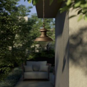 Outdoor brass pendant lamp with transparent pinecone glass, nautical style with chain, garden lighting Amalfi collection by Ghidini 1849 - Finish: OBM Bronze Satin Matt Brass