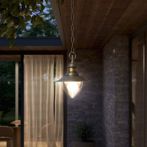 Outdoor brass pendant lamp with transparent glass traditional harbour lantern style with chain Amalfi collection by Ghidini 1849 - Finish: OBR Dark Bronze