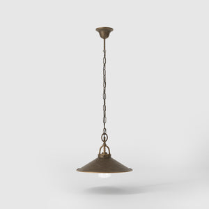 Classic outdoor pendant lamp in brass with adjustable chain conical shade and transparent glass diffuser Giada collection by Ghidini 1849 - Finish: OBM Bronze Satin Matt Brass