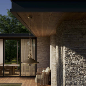 Classic outdoor pendant lamp in brass with adjustable chain conical shade and transparent glass diffuser Giada collection by Ghidini 1849 - Finish: OBM Bronze Satin Matt Brass