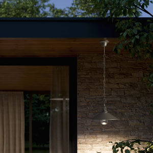 Classic outdoor pendant lamp in brass with adjustable chain conical shade and transparent glass diffuser Giada collection by Ghidini 1849 - Finish: OBR Dark Bronze