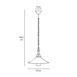 Classic outdoor pendant lamp in brass with adjustable chain conical shade and transparent glass diffuser Giada collection by Ghidini 1849