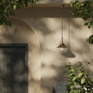 Nautical style outdoor brass pendant lamp with adjustable chain shade and glass diffuser Giada collection by Ghidini 1849 - Finish: OAS Antique Brass