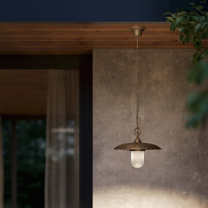 Outdoor pendant lamp in brass and glass with adjustable chain by Ghidini 1849 - Finish: OAS Antique Brass