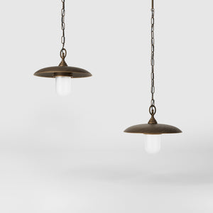 Outdoor pendant lamp in brass and glass with adjustable chain by Ghidini 1849 - Finish: OBM Bronze Satin Matt Brass
