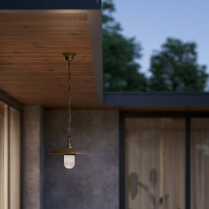 Outdoor pendant lamp in brass and glass with adjustable chain by Ghidini 1849 - Finish: OBM Bronze Satin Matt Brass